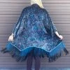 Warrior Within Purple Paisley Burnout Velvet Kimono With Teal/Black Ombre Fringe Women