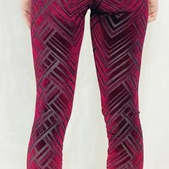 Women Warrior Within - Scarlet Chevron Burnout Velvet Leggings