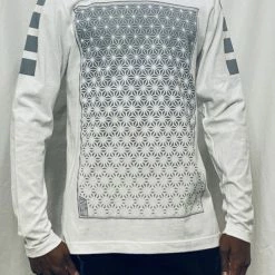 First Earth - Asanoha (White & Silver) Long Sleeve T-SHIRT Men