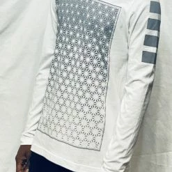 First Earth - Asanoha (White & Silver) Long Sleeve T-SHIRT Men