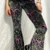 Women Warrior Within - Pink Paisley Burnout Velvet Slim Bell Bottoms