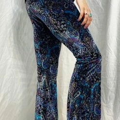 Warrior Within - Purple Paisley Burnout Velvet Slim Bell Bottoms