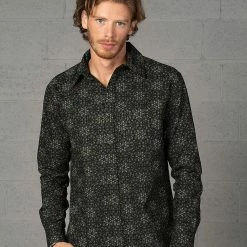 Men Seed Of Life - "Hempi" LS Button Up - Black