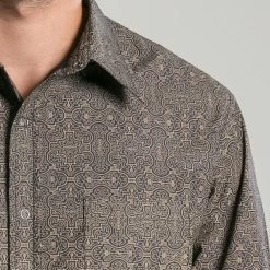 Seed Of Life - "Shipibo Kene" LS Button Up - Black