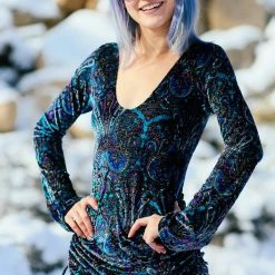 Warrior Within - Purple Paisley Burnout Sleeved Echo Cinch Dress