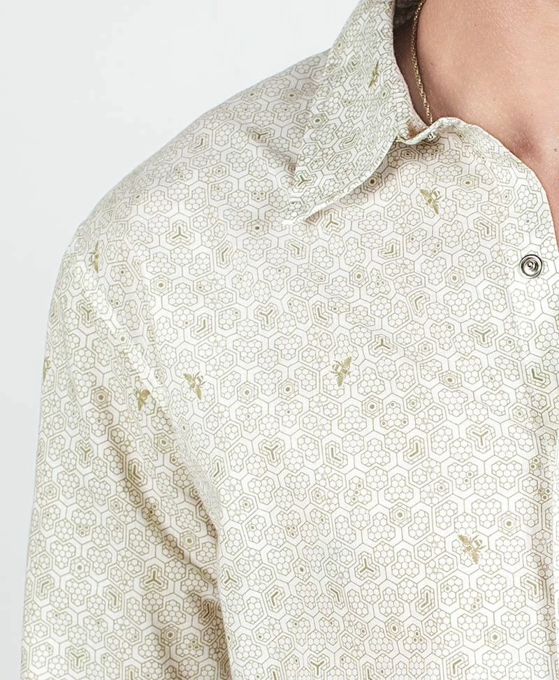 Seed Of Life - "Bees" LS Button Up - White 4 Seed Of Life - "Bees" LS Button Up - White